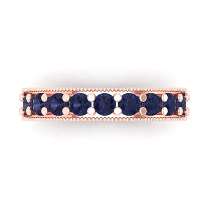 0.81 cttw Simulated Blue Sapphire Round Cut Rose Gold Eternity Wedding Band
