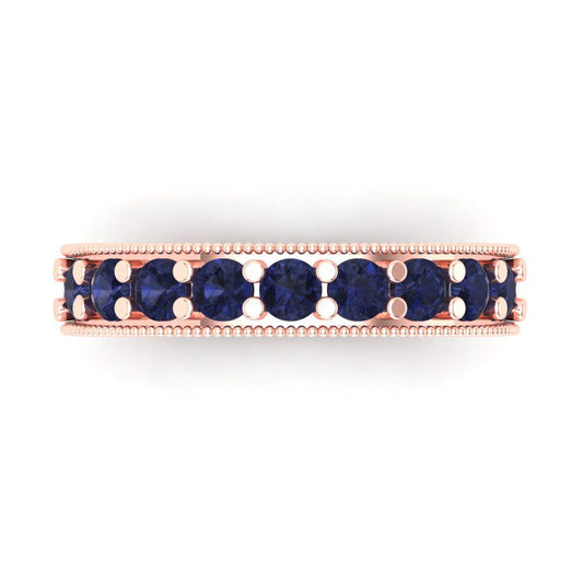 0.81 cttw Simulated Blue Sapphire Round Cut Rose Gold Eternity Wedding Band