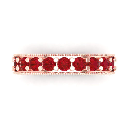 0.81 cttw Simulated Pink Tourmaline Round Cut Rose Gold Eternity Wedding Band