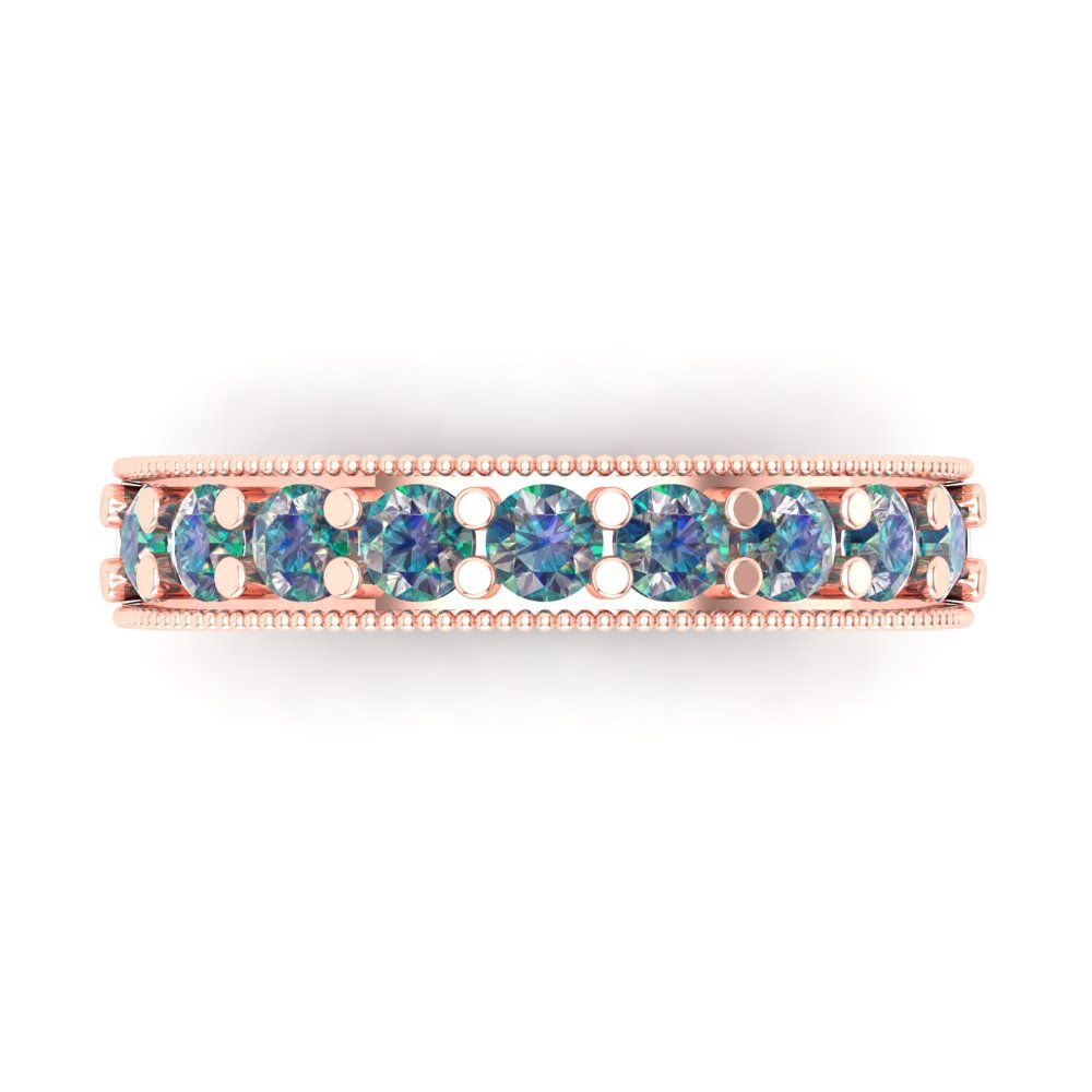 0.81 cttw Blue Moissanite Round Cut Rose Gold Eternity Wedding Band