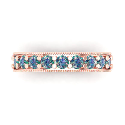 0.81 cttw Blue Moissanite Round Cut Rose Gold Eternity Wedding Band