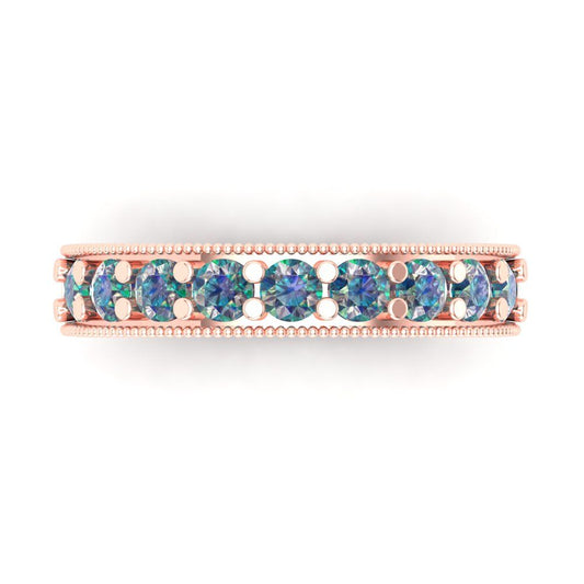 0.81 cttw Blue Moissanite Round Cut Rose Gold Eternity Wedding Band