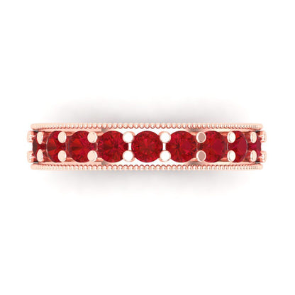 0.81 cttw Simulated Ruby Round Cut Rose Gold Eternity Wedding Band