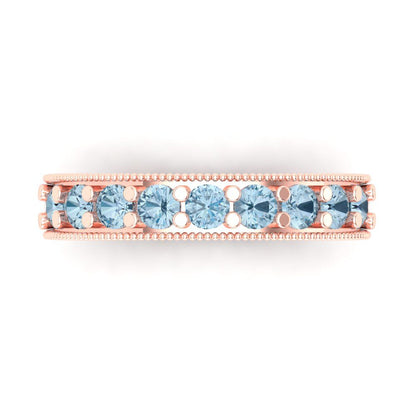 0.81 cttw Natural Swiss Blue Topaz Round Cut Rose Gold Eternity Wedding Band