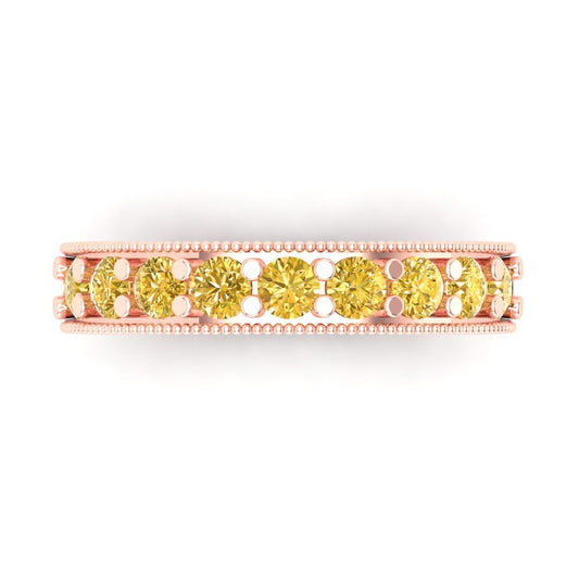 0.81 cttw Simulated Yellow Diamond Round Cut Rose Gold Eternity Wedding Band