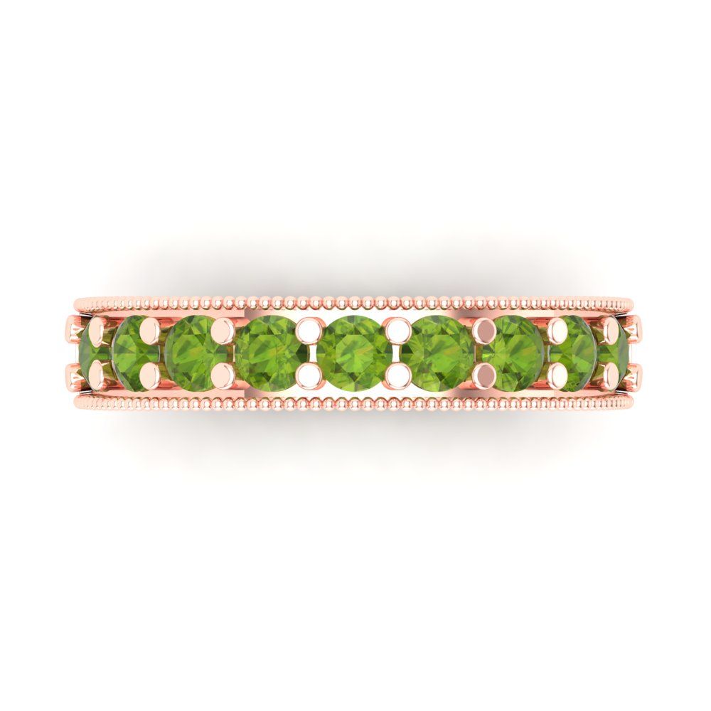 0.81 cttw Natural Peridot Round Cut Rose Gold Eternity Wedding Band