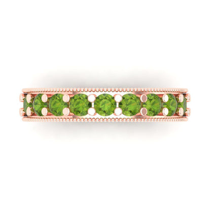 0.81 cttw Natural Peridot Round Cut Rose Gold Eternity Wedding Band