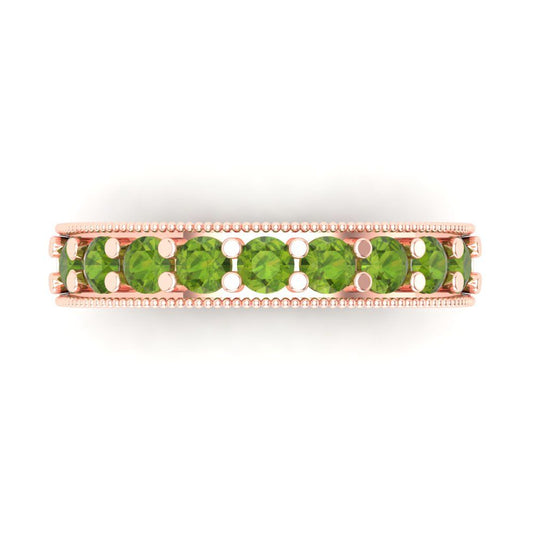 0.81 cttw Natural Peridot Round Cut Rose Gold Eternity Wedding Band