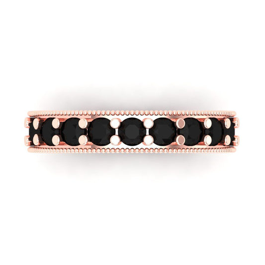 0.81 cttw Natural Onyx Round Cut Rose Gold Eternity Wedding Band