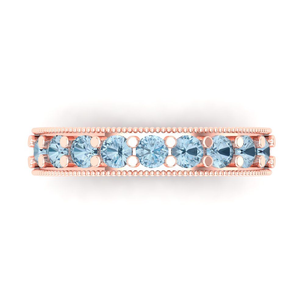 0.81 cttw Simulated Blue Diamond Round Cut Rose Gold Eternity Wedding Band