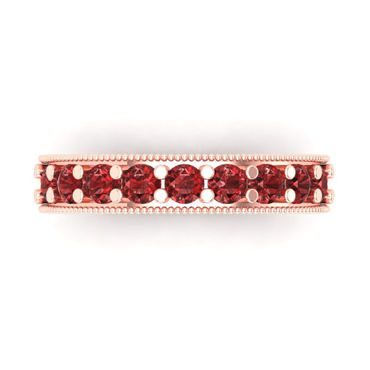 0.81 cttw Natural Garnet Round Cut Rose Gold Eternity Wedding Band