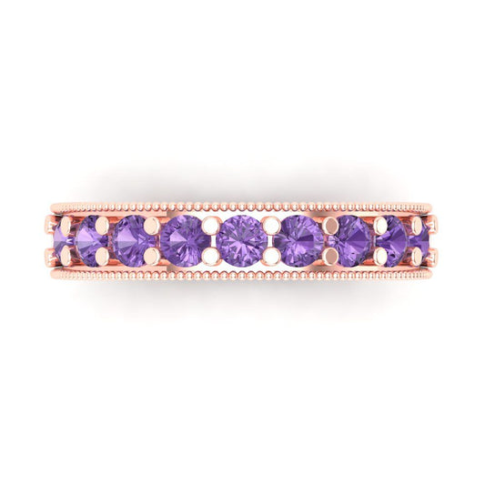 0.81 cttw Simulated Alexandrite Round Cut Rose Gold Eternity Wedding Band