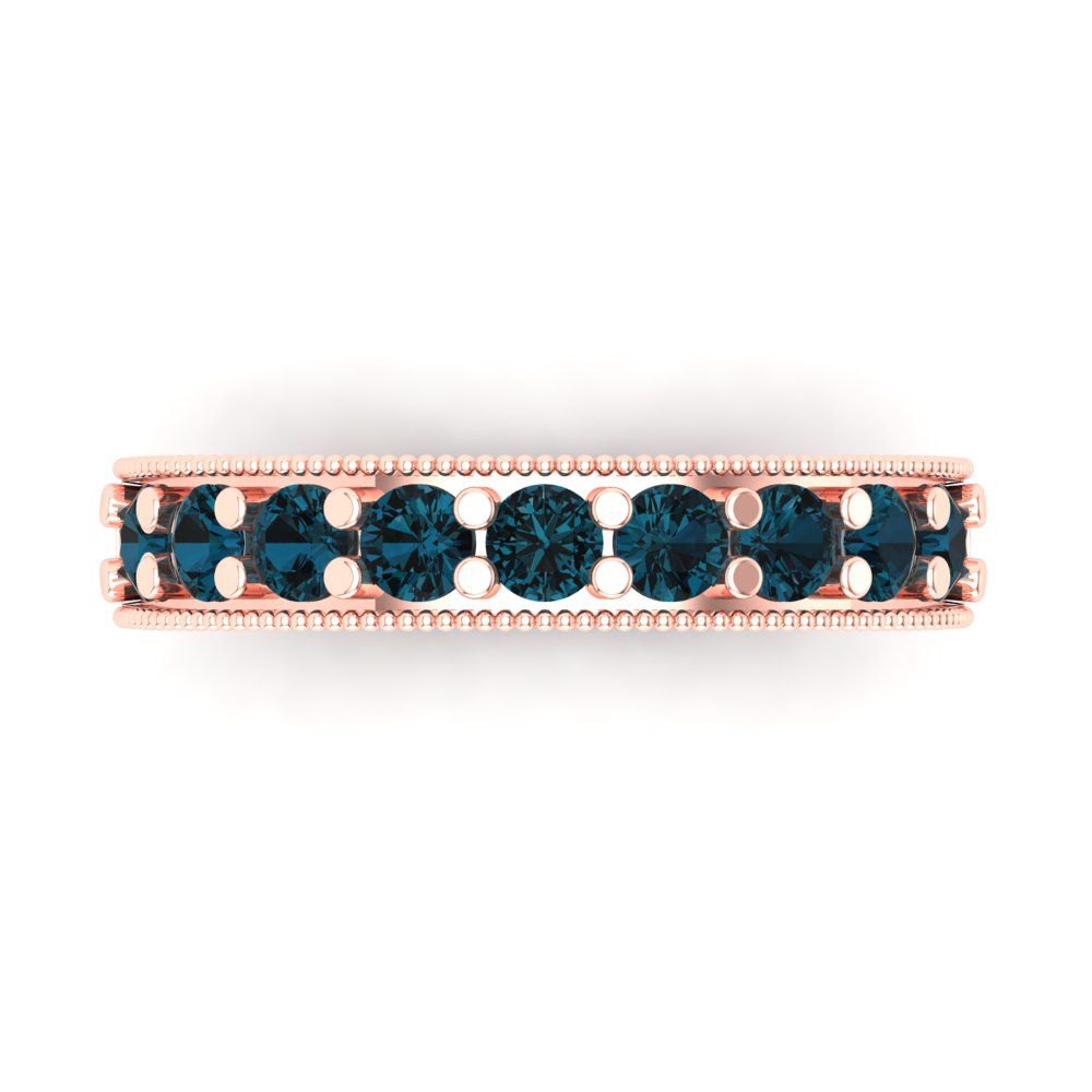 0.81 cttw Natural London Blue Topaz Round Cut Rose Gold Eternity Wedding Band