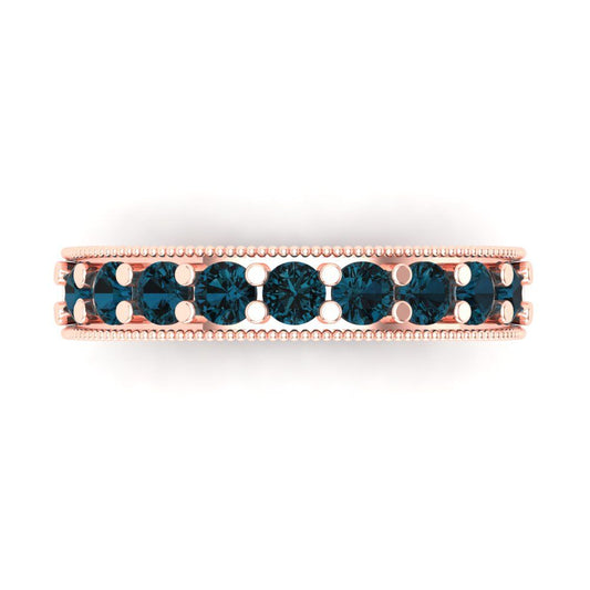 0.81 cttw Natural London Blue Topaz Round Cut Rose Gold Eternity Wedding Band