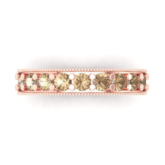 0.81 cttw Yellow Moissanite Round Cut Rose Gold Eternity Wedding Band