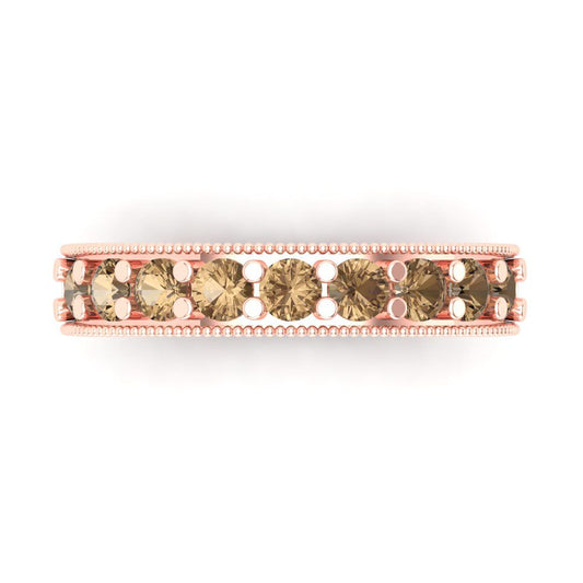 0.81 cttw Simulated Champagne Diamond Round Cut Rose Gold Eternity Wedding Band