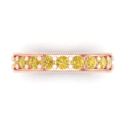 0.81 cttw Natural Citrine Round Cut Rose Gold Eternity Wedding Band