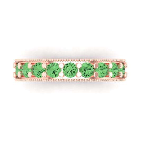 0.81 cttw Simulated Green Diamond Round Cut Rose Gold Eternity Wedding Band