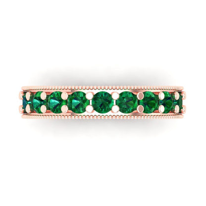 0.81 cttw Simulated Emerald Round Cut Rose Gold Eternity Wedding Band