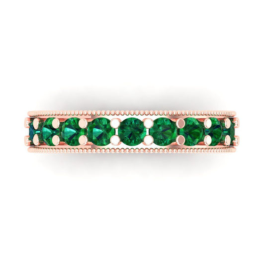 0.81 cttw Simulated Emerald Round Cut Rose Gold Eternity Wedding Band