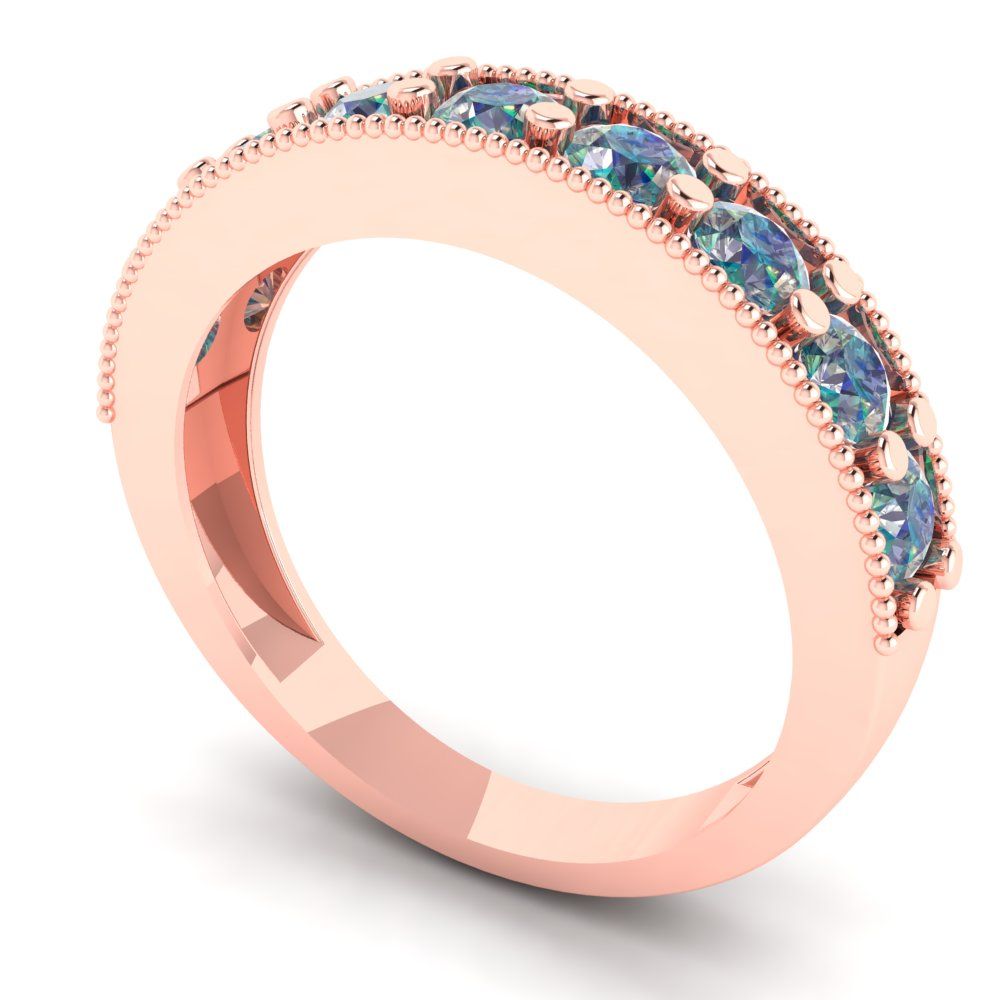 0.81 cttw Blue Moissanite Round Cut Rose Gold Eternity Wedding Band