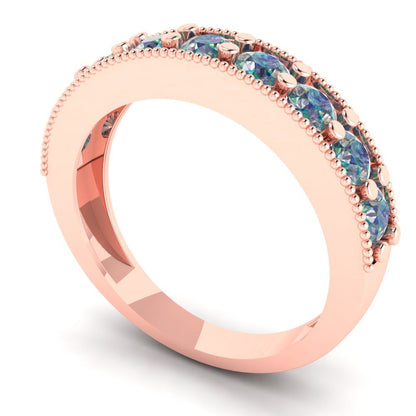 0.81 cttw Blue Moissanite Round Cut Rose Gold Eternity Wedding Band