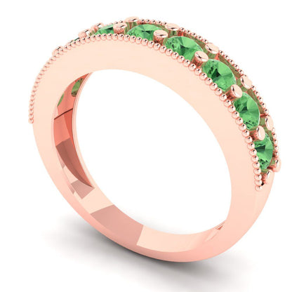 0.81 cttw Simulated Green Diamond Round Cut Rose Gold Eternity Wedding Band
