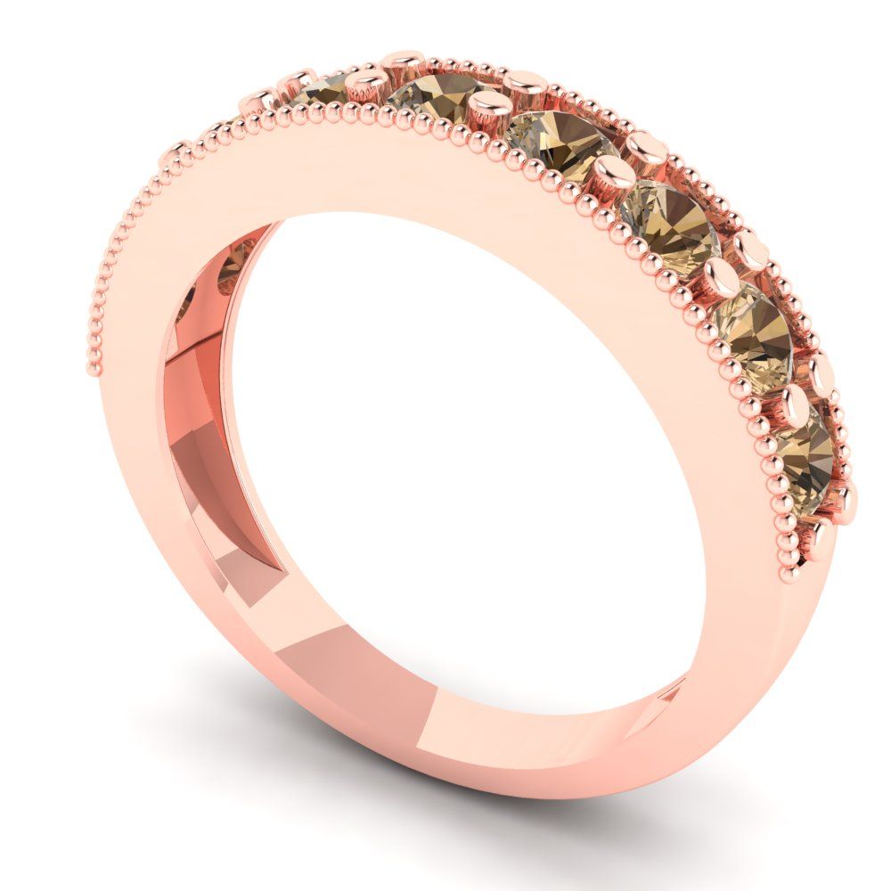 0.81 cttw Simulated Champagne Diamond Round Cut Rose Gold Eternity Wedding Band