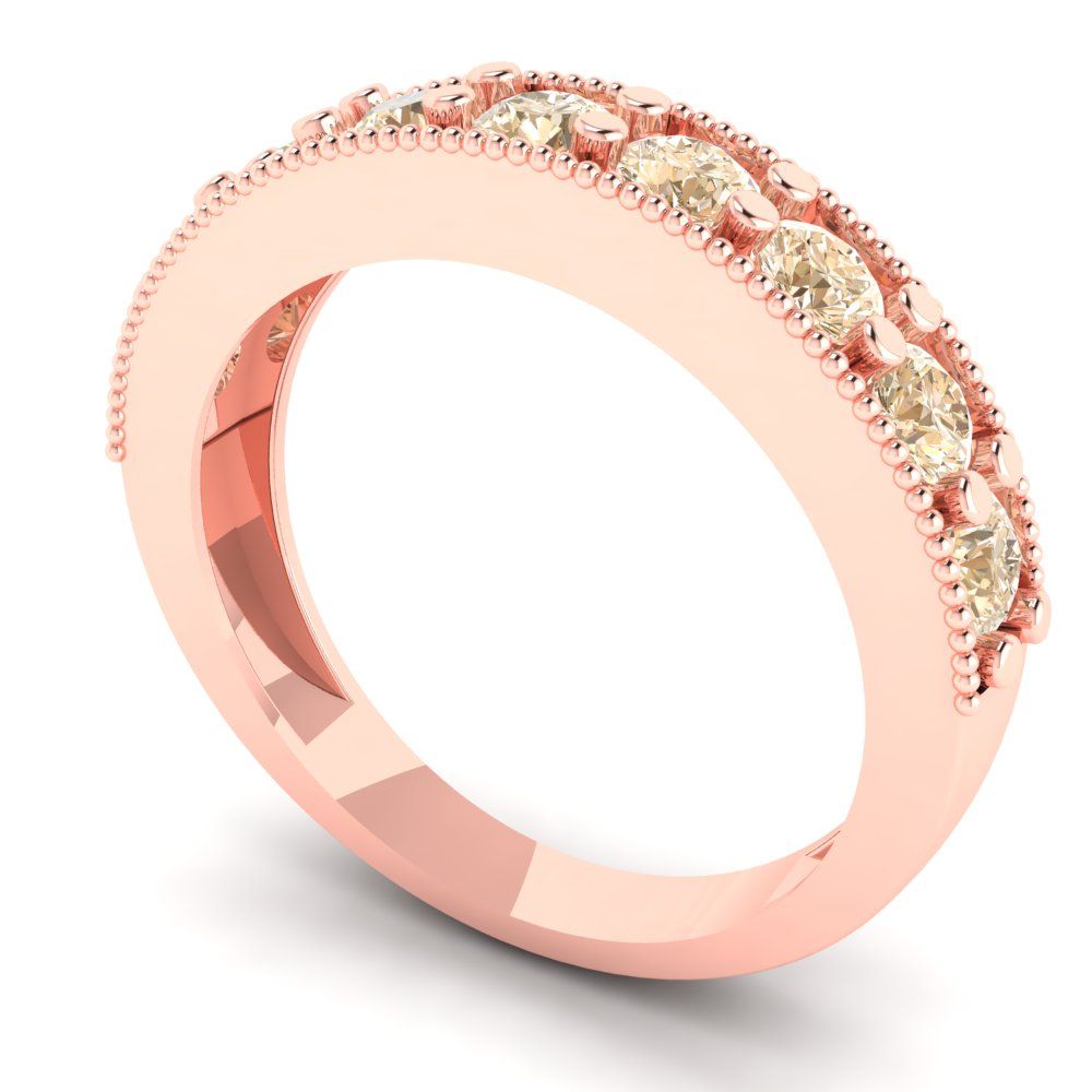 0.81 cttw Natural Morganite Round Cut Rose Gold Eternity Wedding Band