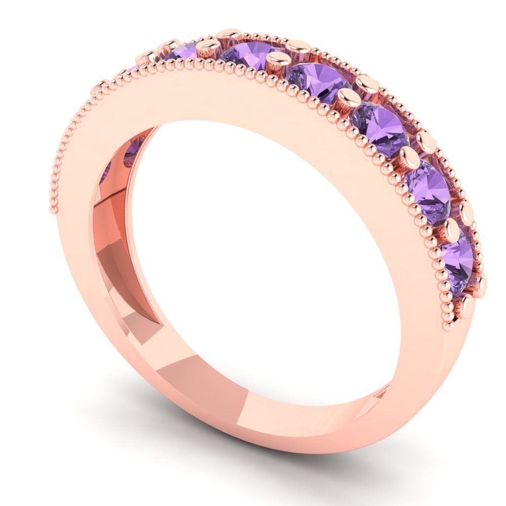 0.81 cttw Simulated Alexandrite Round Cut Rose Gold Eternity Wedding Band