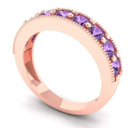 0.81 cttw Simulated Alexandrite Round Cut Rose Gold Eternity Wedding Band