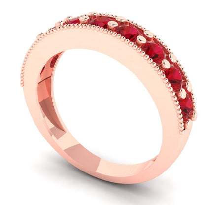 0.81 cttw Simulated Ruby Round Cut Rose Gold Eternity Wedding Band