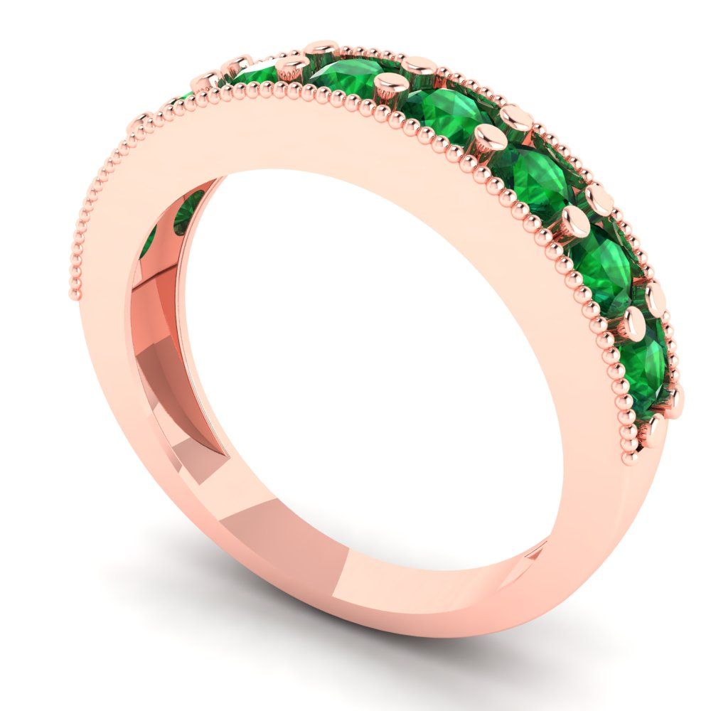 0.81 cttw Simulated Emerald Round Cut Rose Gold Eternity Wedding Band