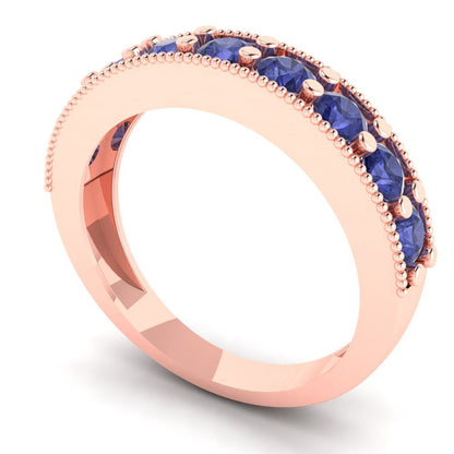 0.81 cttw Simulated Tanzanite Round Cut Rose Gold Eternity Wedding Band