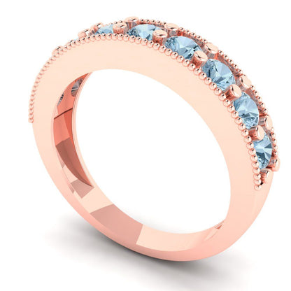 0.81 cttw Natural Sky Blue Topaz Round Cut Rose Gold Eternity Wedding Band