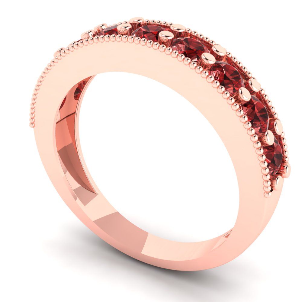 0.81 cttw Natural Garnet Round Cut Rose Gold Eternity Wedding Band