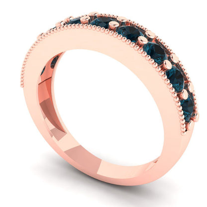0.81 cttw Natural London Blue Topaz Round Cut Rose Gold Eternity Wedding Band
