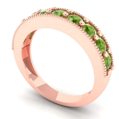 0.81 cttw Natural Peridot Round Cut Rose Gold Eternity Wedding Band