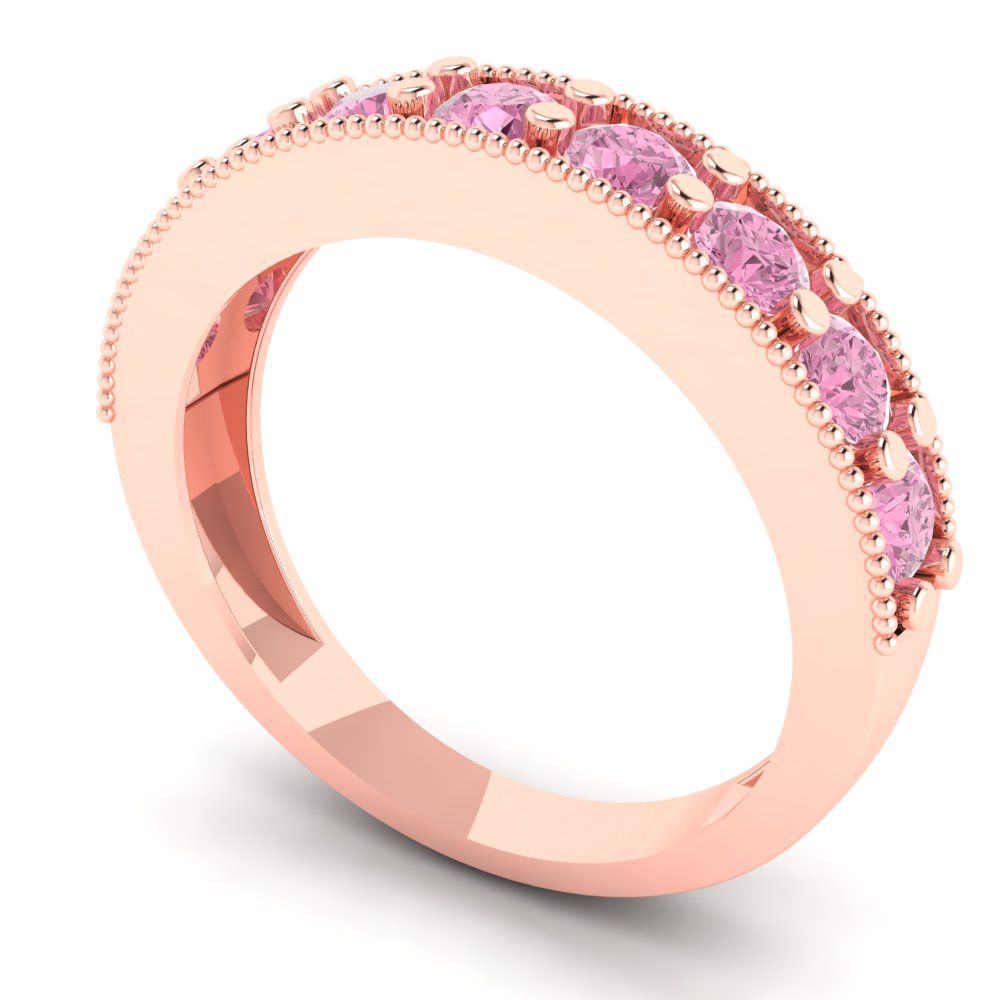 0.81 cttw Simulated Pink Diamond Round Cut Rose Gold Eternity Wedding Band