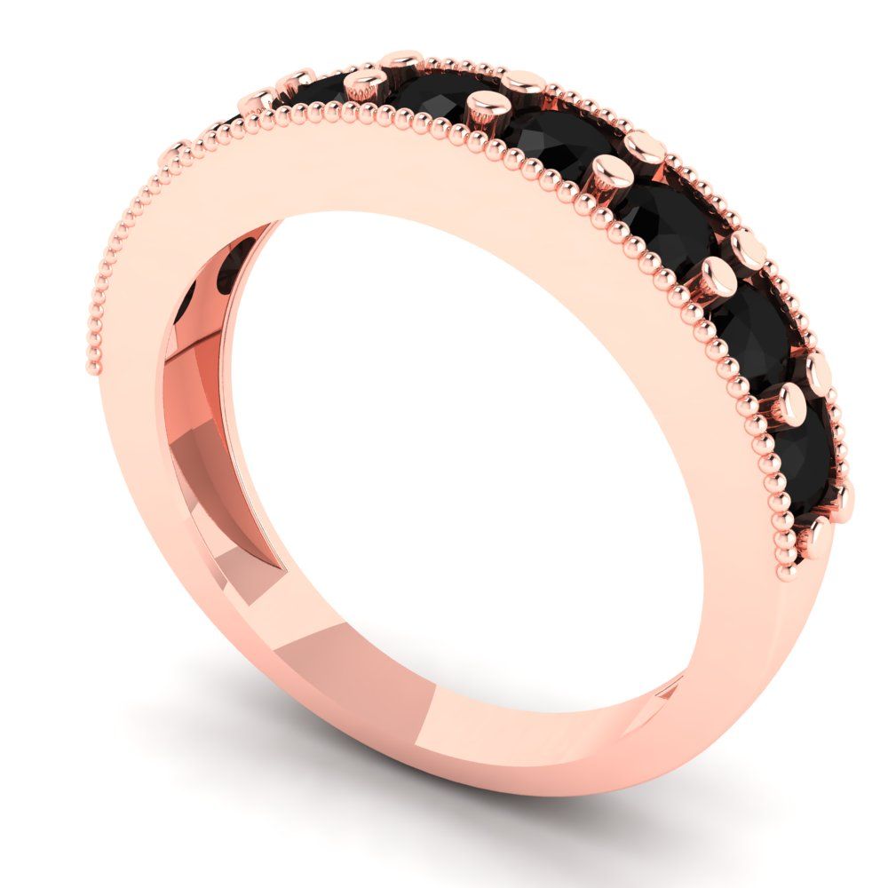 0.81 cttw Natural Onyx Round Cut Rose Gold Eternity Wedding Band