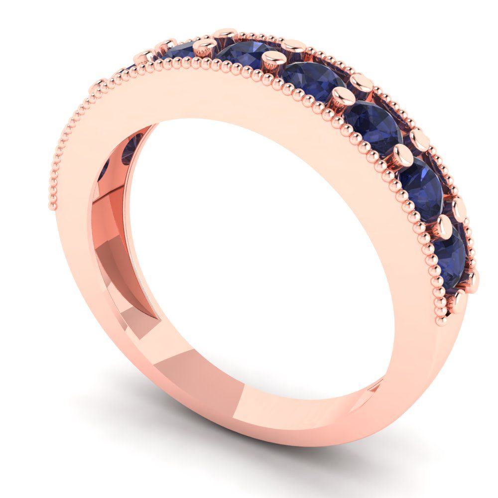 0.81 cttw Simulated Blue Sapphire Round Cut Rose Gold Eternity Wedding Band