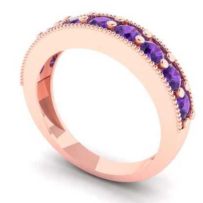 0.81 cttw Natural Amethyst Round Cut Rose Gold Eternity Wedding Band