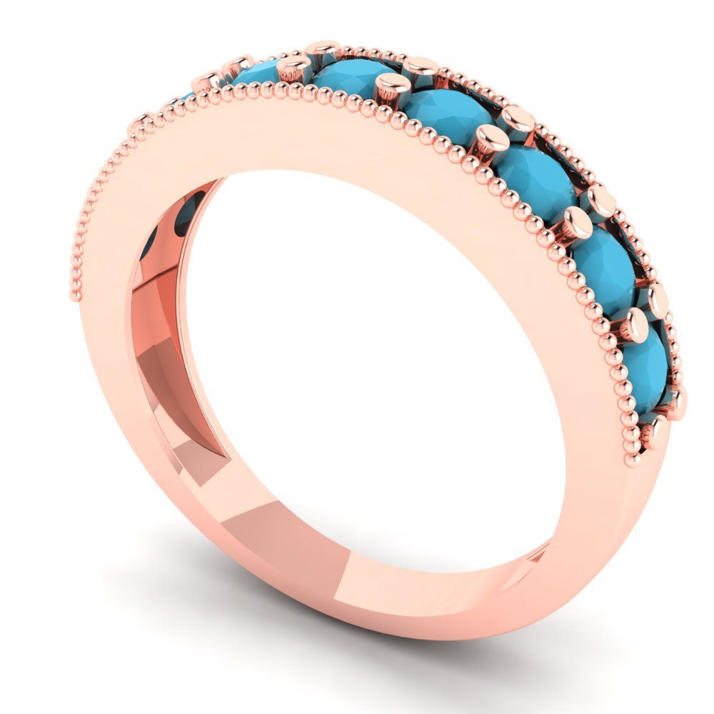 0.81 cttw Simulated Turquoise Round Cut Rose Gold Eternity Wedding Band