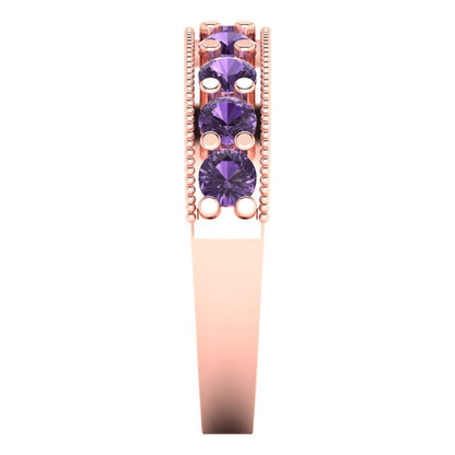 0.81 cttw Simulated Alexandrite Round Cut Rose Gold Eternity Wedding Band