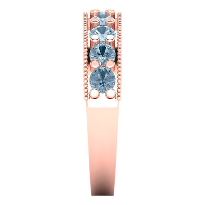 0.81 cttw Natural Sky Blue Topaz Round Cut Rose Gold Eternity Wedding Band
