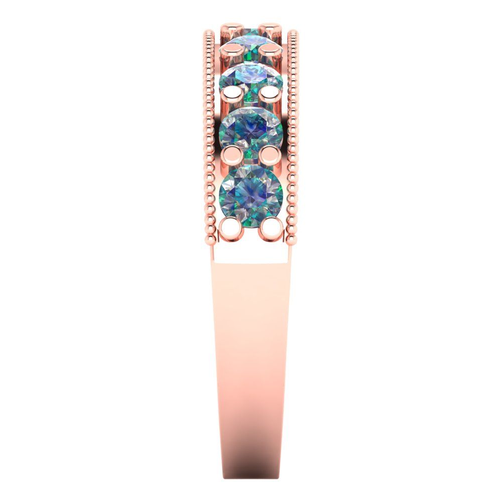 0.81 cttw Blue Moissanite Round Cut Rose Gold Eternity Wedding Band