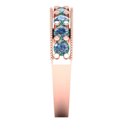 0.81 cttw Blue Moissanite Round Cut Rose Gold Eternity Wedding Band