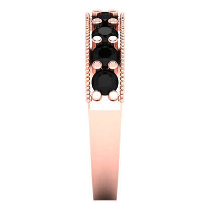 0.81 cttw Natural Onyx Round Cut Rose Gold Eternity Wedding Band