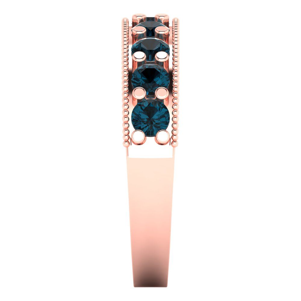 0.81 cttw Natural London Blue Topaz Round Cut Rose Gold Eternity Wedding Band