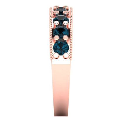 0.81 cttw Natural London Blue Topaz Round Cut Rose Gold Eternity Wedding Band